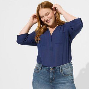 Torrid - Harper Georgette Pullover 3/4 Sleeve Blouse in Medieval Blue